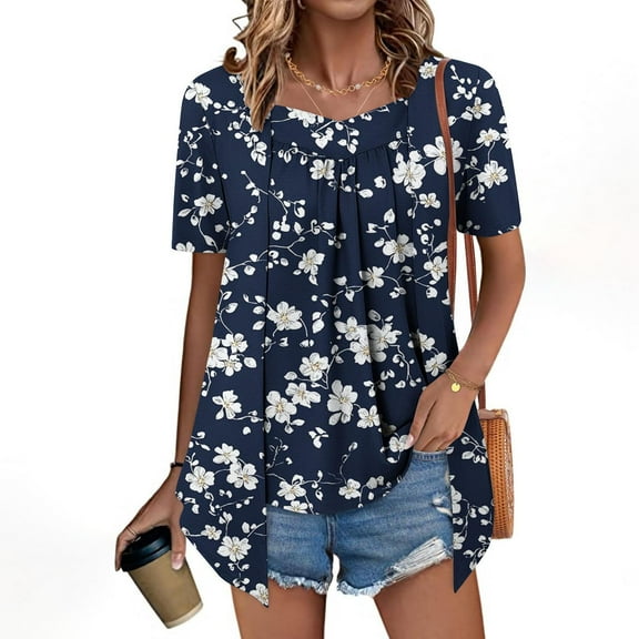 Tdoqot Womens Floral Shirts- Short Sleeve Cute V-Neck Casual Summer Boho Tops Blouse Mint Green Size S