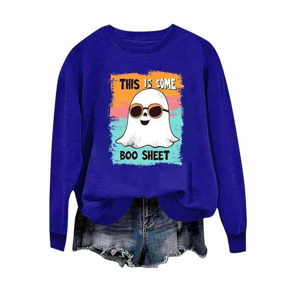 Tdoqot Womens Ghost Halloween Sweatshirt- Cute Funny Pullover Long Sleeve Shirts Tops Blue Size S