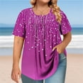 thumbnail image 1 of Tdoqot Womens Graphic Plus Size Shirts- Casual Trendy Short Sleeve Pleats Summer Tops Blouse Purple Size 3XL, 1 of 6