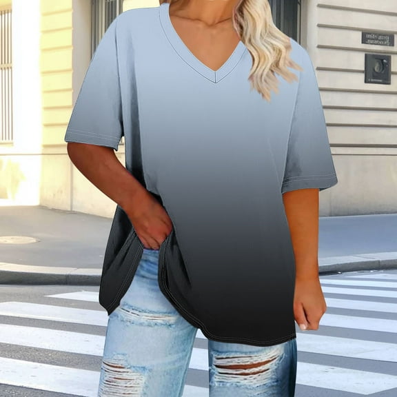 Tdoqot Womens Graphic Plus Size Shirts- Gradient Casual Trendy Short Sleeve Summer Tops Blouse Dark Gray Size 3XL