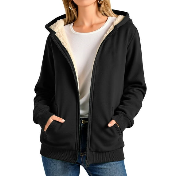 Tdoqot Womens Hoodie Fleece Lined- Full Zip Warm Midweight Casual Fall Winter Jacket Black Size 2XL