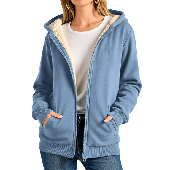 Tdoqot Womens Hoodie Fleece Lined- Warm Casual Full Zip Midweight Fall Winter Jacket Blue Size XL