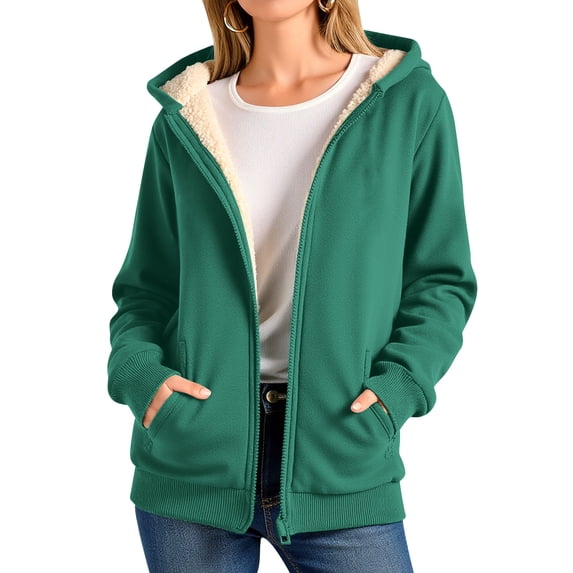 Tdoqot Womens Hoodie Fleece Lined- Warm Casual Midweight Full Zip Fall Winter Jacket Green Size L