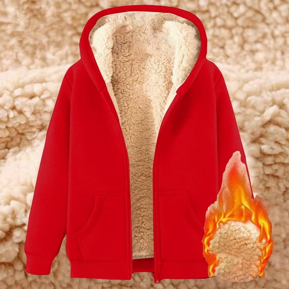 Tdoqot Womens Hoodie Jacket Fleece Lined- Casual Full Zip Long Sleeve Warm Fall Jacket Red Size S
