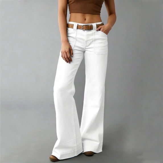 Tdoqot Womens Jeans Wide Leg- High Rise Stretchy Casual Baggy Denim Pants White Size S