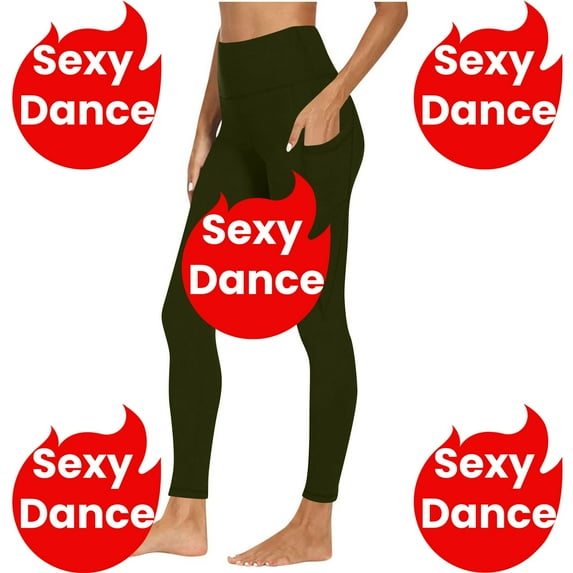 Tdoqot Womens Leggings with Pockets- Full Length Slim Fit Stretch Gym Yoga Pants Army Green Size M