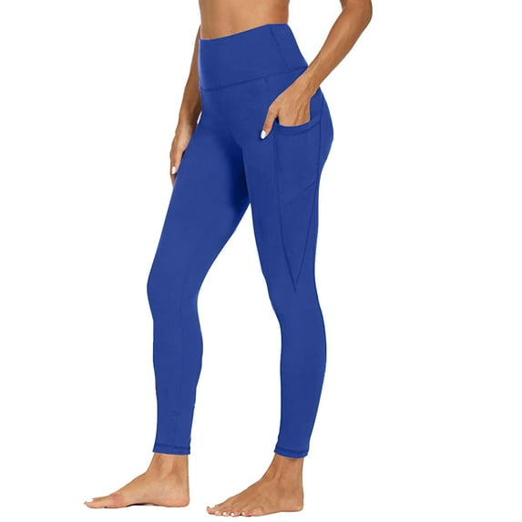 Tdoqot Womens Leggings with Pockets- Stretch Full Length Slim Fit Gym Yoga Pants Blue Size L
