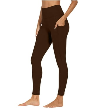 Tdoqot Womens Leggings with Pockets- Stretch Full Length Slim Fit Gym Yoga Pants Brown Size M