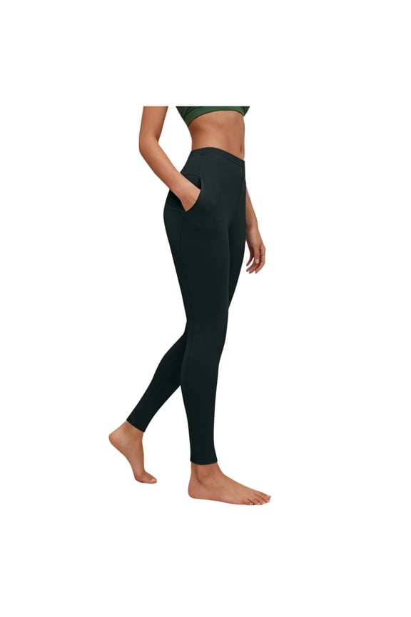 Womens Leggings with Pockets- Stretch Tummy Control Workout High Waist Yoga Pants Dark Gray Size L