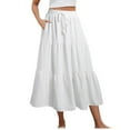 thumbnail image 1 of Tdoqot Womens Maxi Skirts with Pockets- Drawstring Polka Dot Elastic Waist Casual Elegant Ruffle Skirt White Size S, 1 of 5