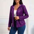 thumbnail image 1 of Tdoqot Womens Metallic Jacket with Hood- Open Front Long Sleeve Sparkly Party Sequin Bomber Jacket Purple Size S, 1 of 8