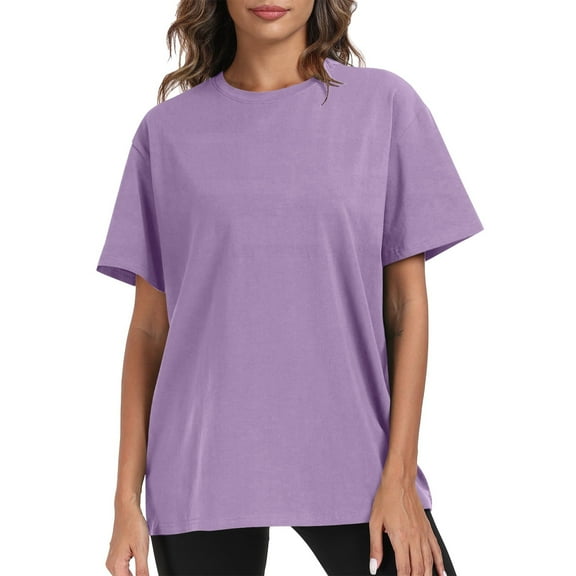 Tdoqot Womens Oversized Cotton T Shirts- Soft Casual Short Sleeve Summer Basic Tees Tops Purple Size XL
