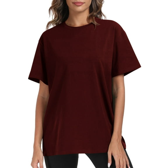 Tdoqot Womens Oversized Cotton T Shirts- Soft Summer Short Sleeve Casual Basic Tees Tops Wine Size L