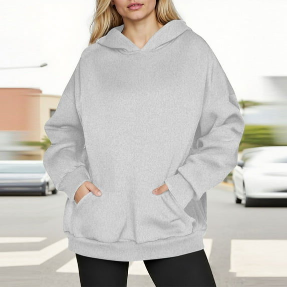 Tdoqot Womens Oversized Hoodies Front Pocket- Fall Loose Casual Pullover Hooded Sweatshirt Gray Size XL