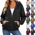 thumbnail image 1 of Tdoqot Womens Oversized Hoodies with Pockets- Casual Long Sleeve Trendy Adjustable Drawstring Zip Up Sweatshirt Navy Size S, 1 of 7