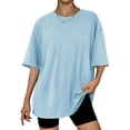 thumbnail image 1 of Tdoqot Womens Oversized T Shirts- Short Sleeve Trendy Soft Cotton Casual Crewneck Summer Tops Tees Light Blue Size S, 1 of 3