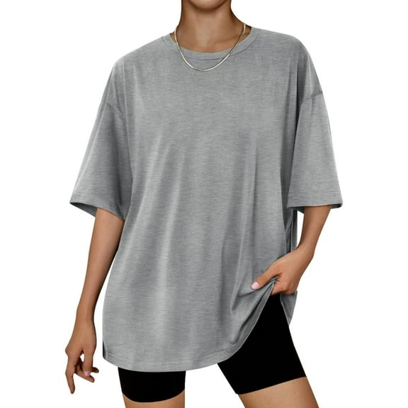Tdoqot Womens Oversized T Shirts- Soft Cotton Trendy Short Sleeve Casual Crewneck Summer Tops Tees Gray Size 2XL