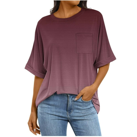 Tdoqot Womens Oversized T Shirts with Pocket- Short Sleeve Soft Casual Summer Gradient Trendy Tops Dark Gray Size XL