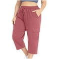 thumbnail image 1 of Tdoqot Womens Plus Size Capri with Pockets- Summer Soft Casual Elastic Waist Baggy Cargo Pants Pink Size 2XL, 1 of 8