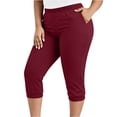 thumbnail image 1 of Tdoqot Womens Plus Size Capris with Pockets- Elastic Waist Casual Slim Leg High Rise Summer Pants Wine Size XL, 1 of 7