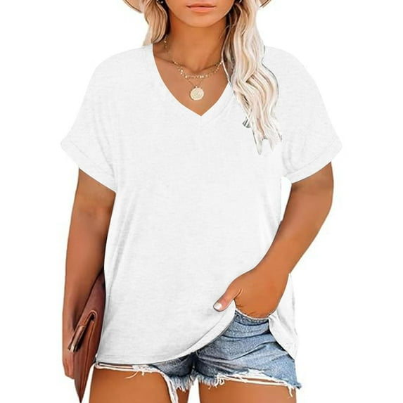 Tdoqot Womens Plus Size Cotton T Shirts- Casual Loose V-Neck Short Sleeve Summer Tops Tees Wine Size 5XL