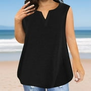 TDOQOT Womens Plus Size Cotton Tank Tops- Casual V-Neck Sleeveless Soft Summer Shirts Black Size S-5XL