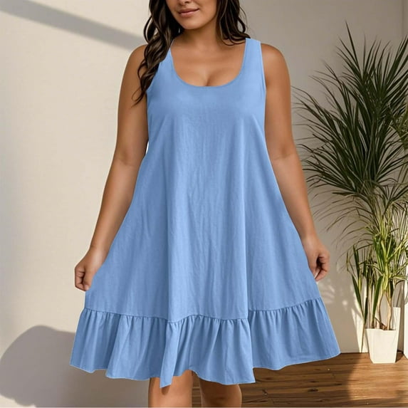 Tdoqot Womens Plus Size Dresses Sundress- Flowy Sleeveless Summer Casual Tank Midi Dresses Blue Size 4XL