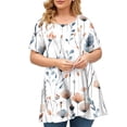 thumbnail image 1 of Tdoqot Womens Plus Size Floral Shirts- Casual Dressy Short Sleeve V-Neck Loose Summer Tops Blouse White Size XL, 1 of 4