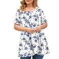 thumbnail image 1 of Tdoqot Womens Plus Size Floral Shirts- Casual Dressy V-Neck Loose Short Sleeve Summer Tops Blouse White Size L, 1 of 4
