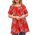 thumbnail image 1 of Tdoqot Womens Plus Size Floral Shirts- Short Sleeve Casual Dressy Loose V-Neck Summer Tops Blouse Red Size 3XL, 1 of 4