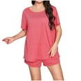 thumbnail image 1 of Tdoqot Womens Plus Size Pajamas Sets 2 Piece- Casual Short Sleeve Soft Summer Shirts and Shorts Hot Pink Size 5XL, 1 of 4