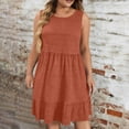 thumbnail image 1 of Tdoqot Womens Plus Size Ruffle Sundress with Pockets- Sleeveless Casual Crewneck Summer Midi Tank Dress Brown Size L, 1 of 8