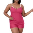 thumbnail image 1 of Tdoqot Womens Plus Size Swimsiuits Tankini 2 PC- Modest Backless Built In Bra Halter Bathing Suit Hot Pink Size XL-5XL, 1 of 7