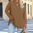 thumbnail image 1 of Tdoqot Womens Plus Size T Shirts- Long Sleeve Loose Fit Crewneck Casual Spring Tops Basic Tees Khaki Size 2XL, 1 of 5