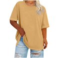 thumbnail image 1 of Tdoqot Womens Plus Size T Shirts Short Sleeve- Crewneck Casual Soft Loose Summer Tops Tees KhakiA Size 3XL, 1 of 5