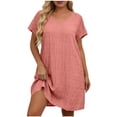thumbnail image 1 of Tdoqot Womens Plus Size Trendy Pleated Dresses- Casual Loose Fit V-Neck Short Sleeve Summer Midi T Shirt Dress Pink Size 5XL, 1 of 5