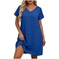 thumbnail image 1 of Tdoqot Womens Plus Size Trendy Pleated Dresses- V-Neck Short Sleeve Casual Loose Fit Summer Midi T Shirt Dress Blue Size 2XL, 1 of 5