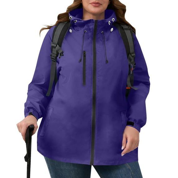 Tdoqot Womens Plus Size Windbreaker with Hood- Casual Lightweight Loose Fit Outdoor Waterproof Raincoat Hiking Jacket Purple Size 4XL
