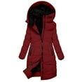 thumbnail image 1 of Tdoqot Womens Puffer Jacket Fleece Lined- Warm Midweight Zip up Casual Winter Snow Coats with Hood Red Size 2XL, 1 of 8