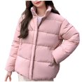 thumbnail image 1 of Tdoqot Womens Puffer Jacket Zip up Casual with Hood Long Sleeve Winter Coats Pink, 1 of 6