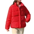 thumbnail image 1 of Tdoqot Womens Puffer Jacket Zip up Long Sleeve with Hood Casual Winter Coats Red, 1 of 8