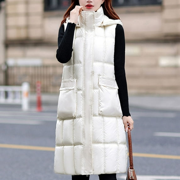 Tdoqot Womens Puffer Jackets- with Hood Long Winter Coats for Women White Size L