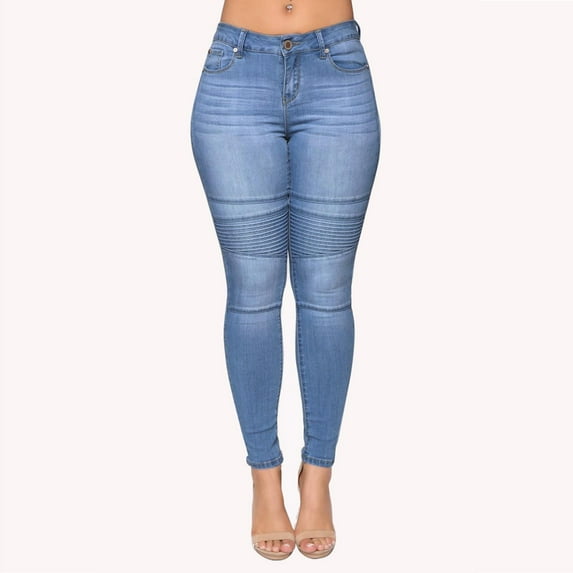 Tdoqot Womens Skinny Jeans- Pull on Stretch Button Zipper High Rise High Rise Denim Pants Light Blue Size 10