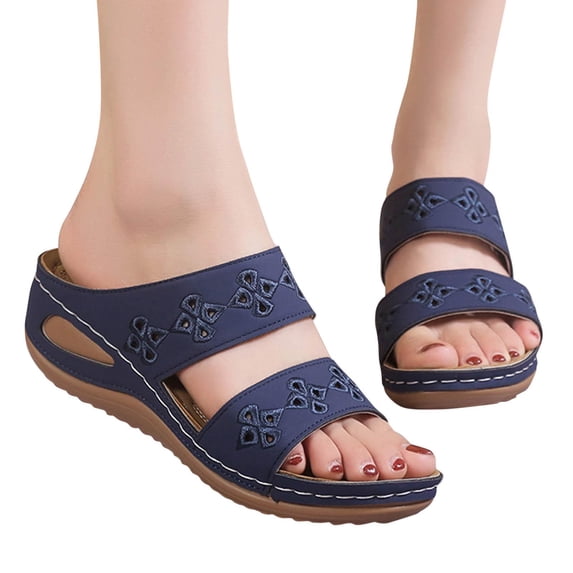 Tdoqot Womens Slides Sandals- Comfortable Arch Support Cute Beach Summer Flat Sandals Dark Blue Size 6