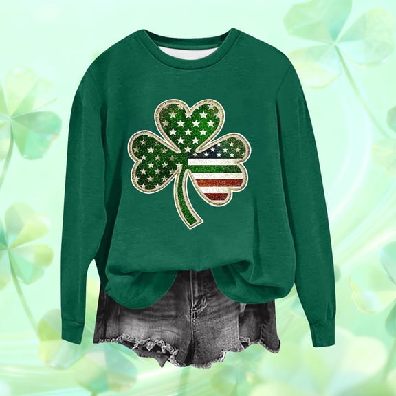 Tdoqot Womens St Patricks Day Sweatshirts- Crewneck Cute Long Sleeve Shirts Lucky Pullover Tops Green Size L