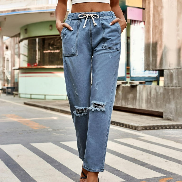 Denim Women's Pull On Stretch Pants Wankang Womens Wide Leg