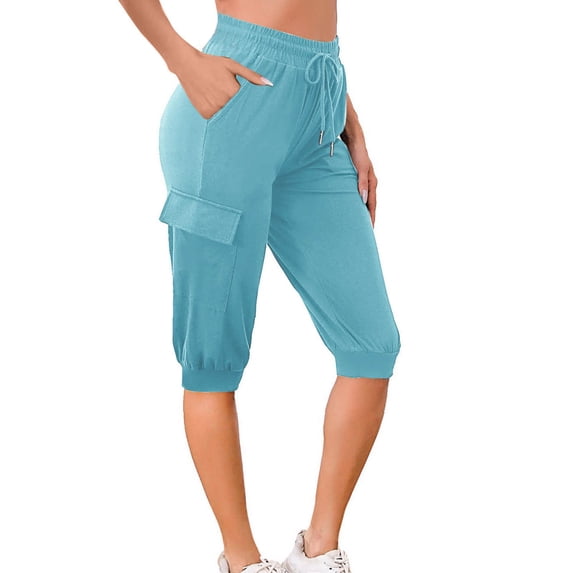 Tdoqot Womens Sweat Shorts with Pockets- Slim Fit Summer High Waisted Casual Drawstring Hiking Shorts Sky Blue Size 3XL