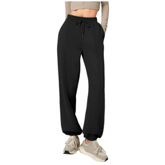 Tdoqot Womens Sweatpants Fleece Lined- Baggy Drawstring Casual Elastic Waist Joggers Pants Black Size L