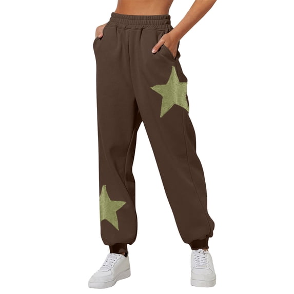 Tdoqot Womens Sweatpants With Pockets- Casual Trendy High Rise Elastic Waist Jogger Pants Brown Size M