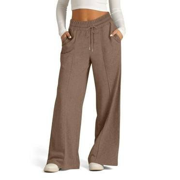 Tdoqot Womens Sweatpants with Pockets- Baggy Casual Drawstring High Waisted Wide Leg Pants Brown Size XL